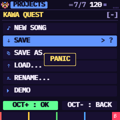 The PROJECTS menu