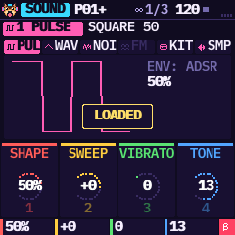 The factory sound SQUARE 50 loaded, the message LOADED