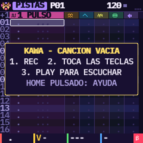 La página PISTAS de una canción vacía, con el recuadro KAWA - CANCION VACIA