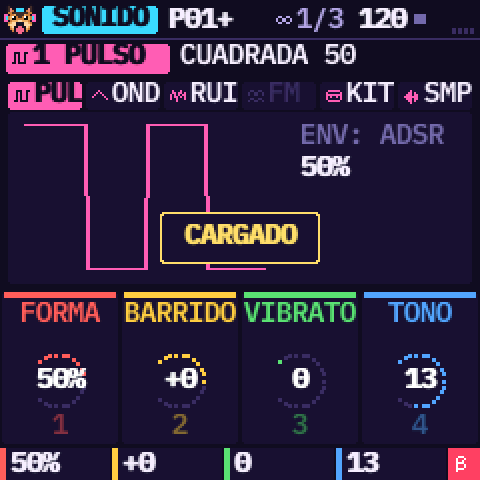 CUADRADA 50 cargado, con el aviso CARGADO