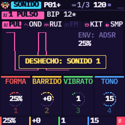 BIP 12* de vuelta, con el aviso DESHECHO: SONIDO 1