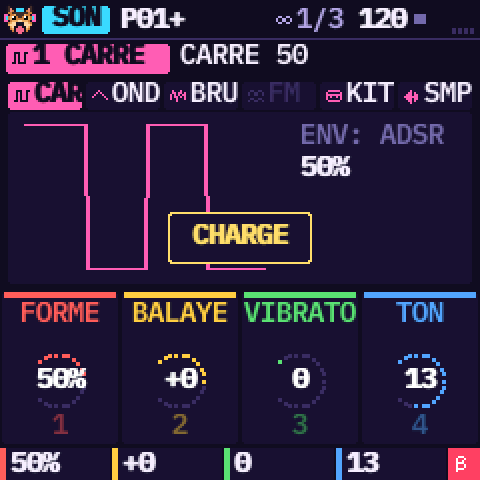 CARRE 50 chargé, le message CHARGE
