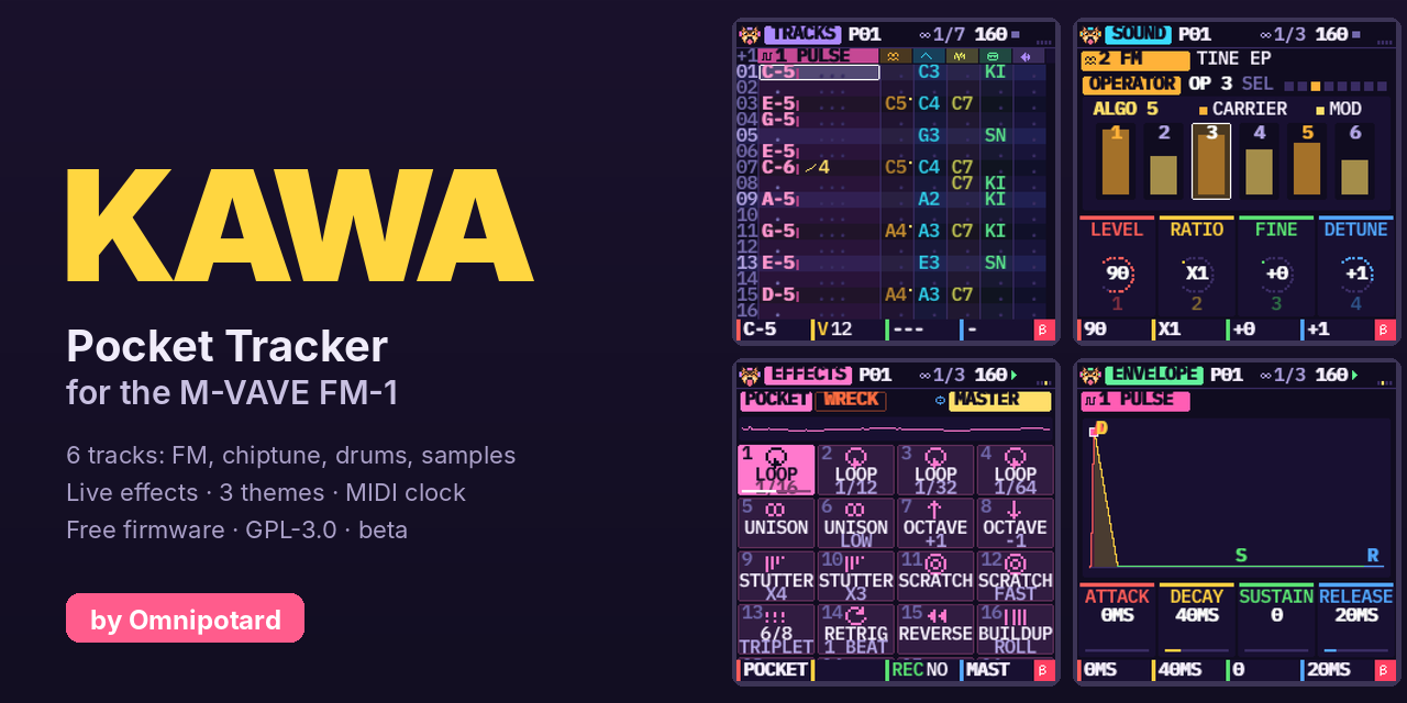 KAWA on the M-VAVE FM-1: the tracks, the FM sound, the live effects and the envelope screens
